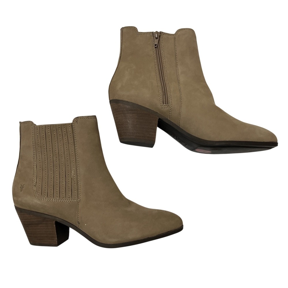 Frye Sandra Boot Gray Leather Ankle Bootie Womens 10M Side Zip Classic Neutral‎